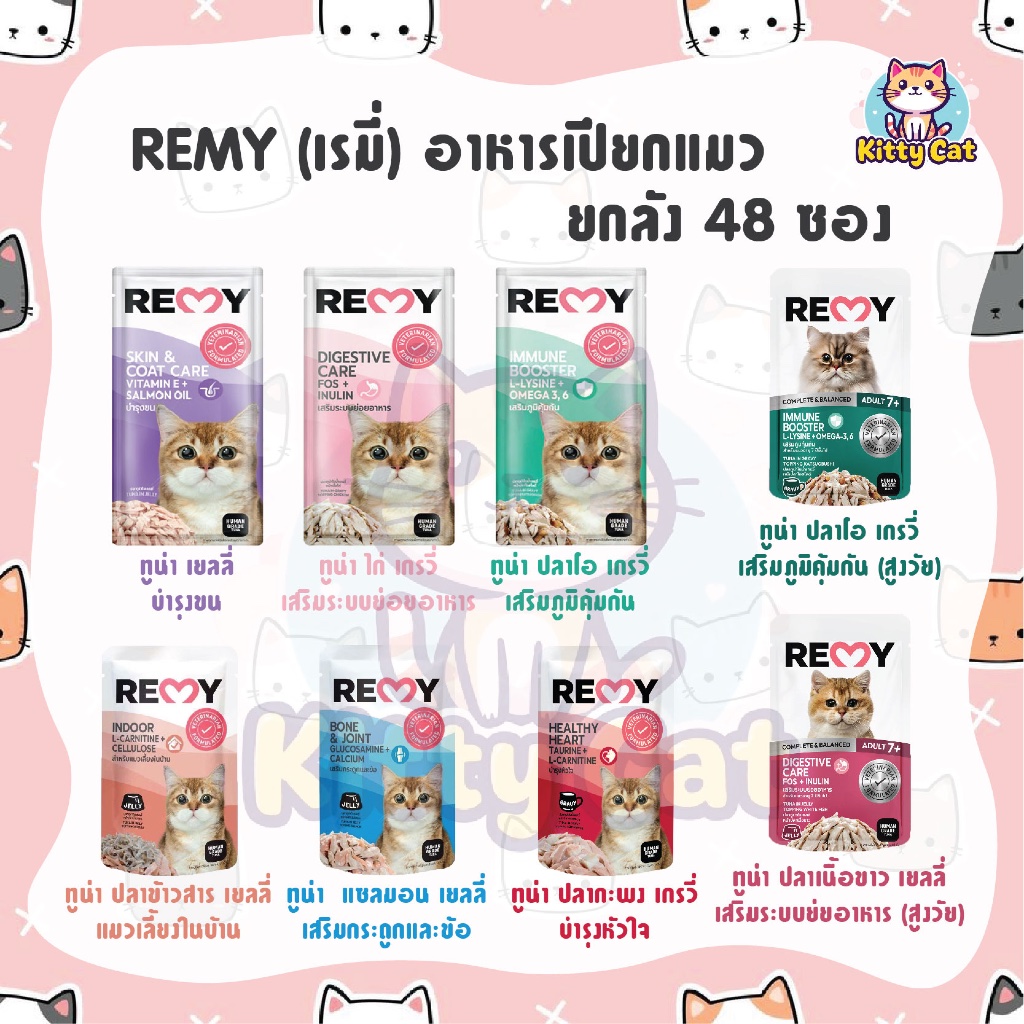 [ยกลัง 48 ซอง] Remy เรมี่ อาหารเปียกแมว ดูแลสุขภาพ ไม่เติมเกลือ ขนาด 70 g. ทูน่าเนื้อขาว Human grade