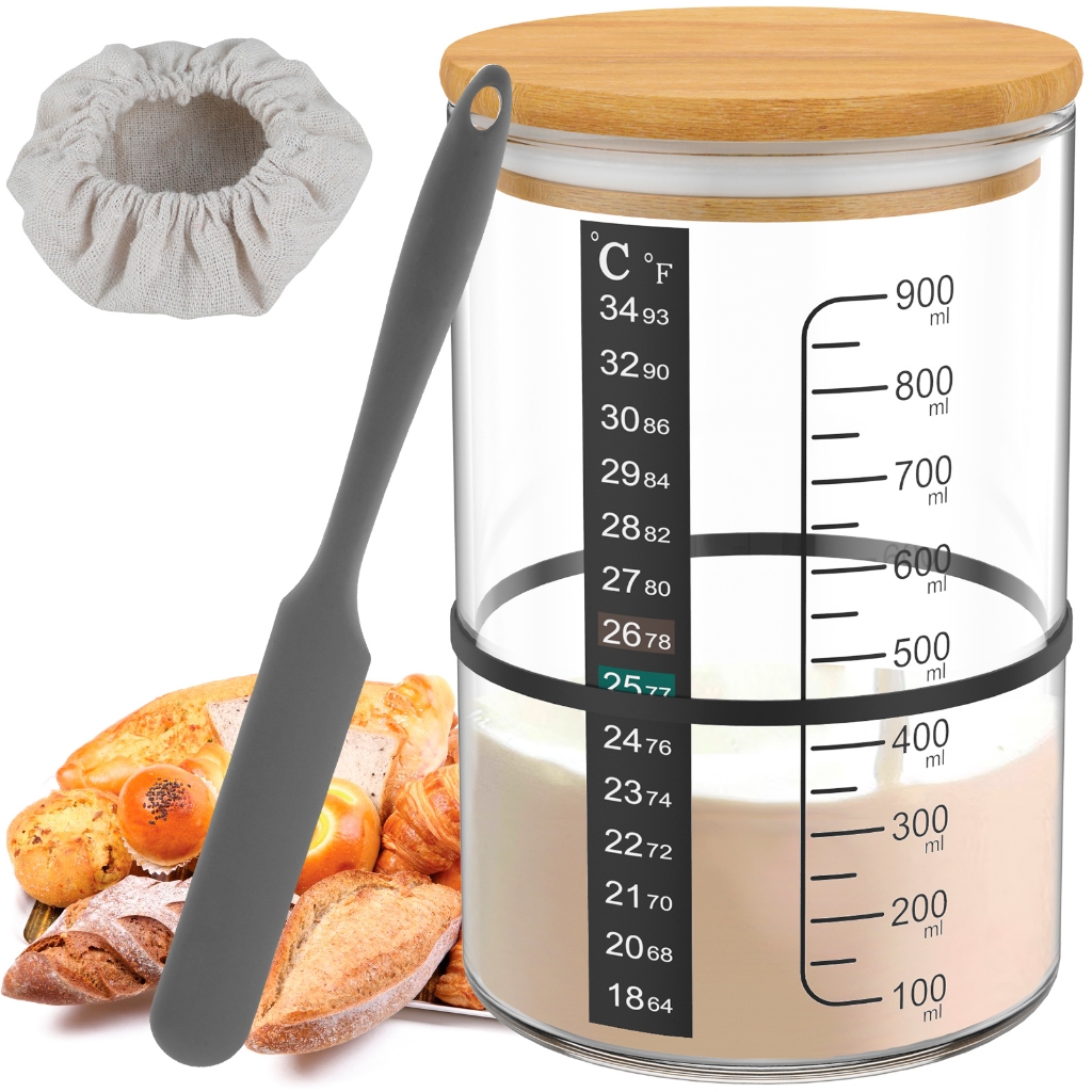 🚚🚚พร้อมส่งจากไทย🚚🚚5Pcs/Set Sourdough Starter Kit 900ml Jar ชุดขวดโหลแก้วสตาร์ทเตอร์ โหลแก้วหมักแป้ง ครบชุด พร้อมใช้ง