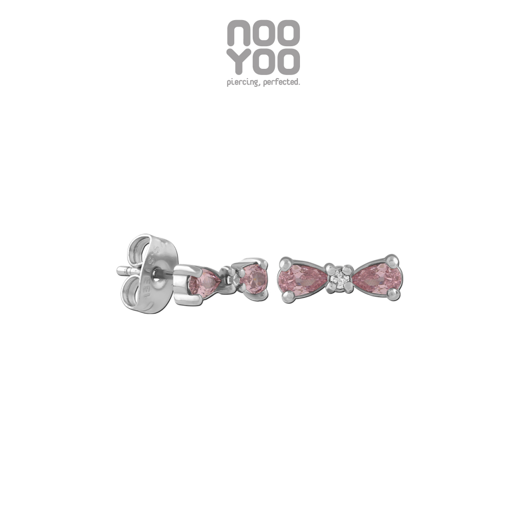 NooYoo ต่างหูสำหรับผิวแพ้ง่าย Rose Ribbon Surgical Steel