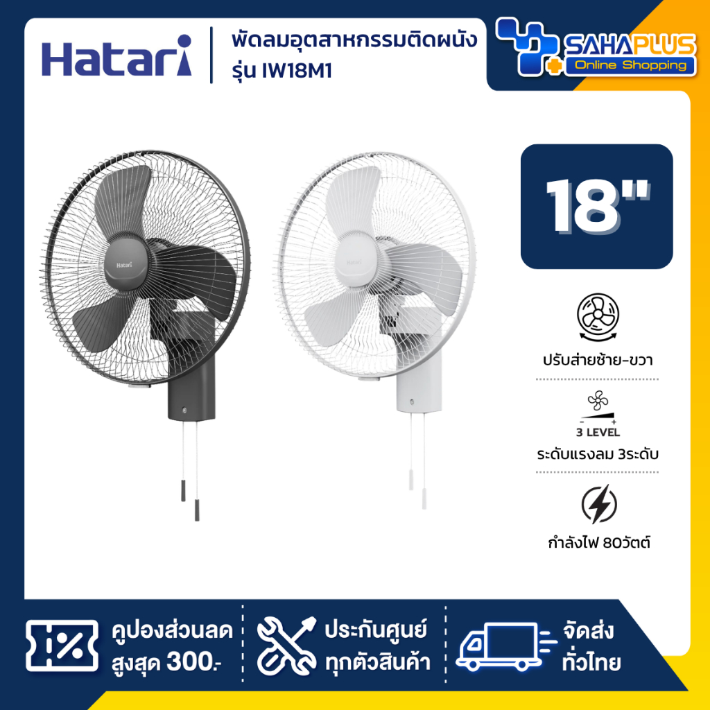 HATARI พัดลมอุตสาหกรรมติดผนัง ฮาตาริ รุ่น IW18M1 ขนาด 18 นิ้ว (รับประกันสินค้า 3 ปี)