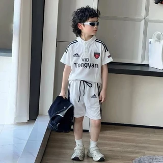 ชุดลำลองแฟชั่นสำหรับเด็ก เสื้อแขนสั้นคอตั้ง เสื้อแขนสั้น+กางเกงขาสั้น ชุดกีฬาสำหรับเด็ก ดีไซน์สไตล์เกาหลี