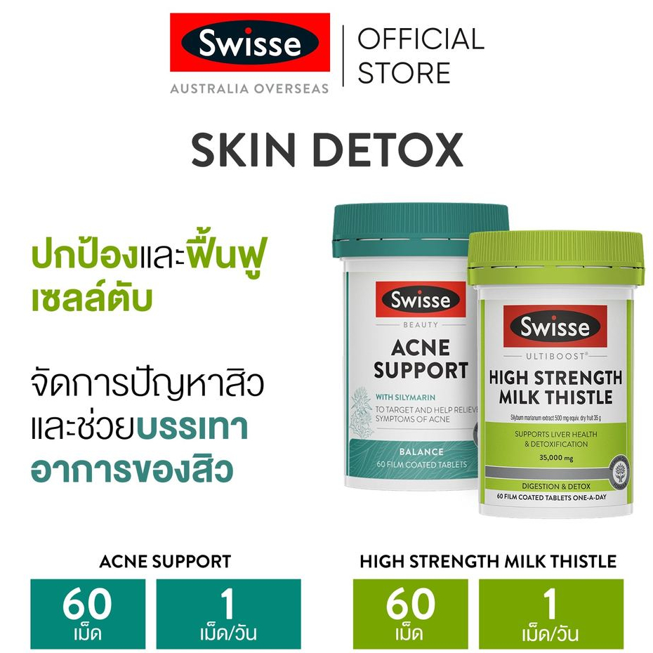 Swisse Skin Detox Combo (Milk Thistle 60 Tablets + Acne Support 60 Tablets) (EXP:01 2028)