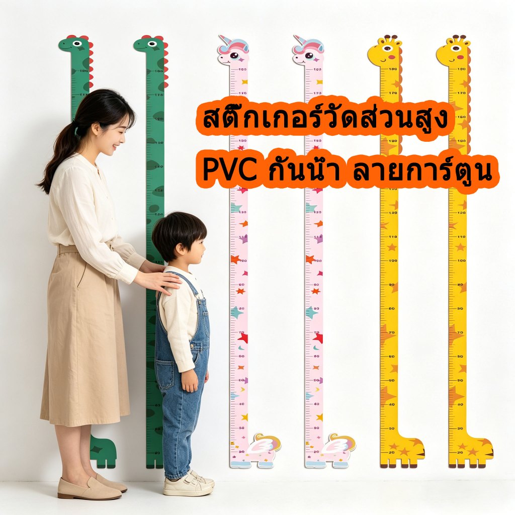 Hatix สติ๊กเกอร์วัดส่วนสูง 180 ซม. PVC กันน้ำ สติ๊กเกอร์ติดผนัง ที่วัดส่วนสูงเด็กลายน่ารัก ใช้งานได้สะดวก