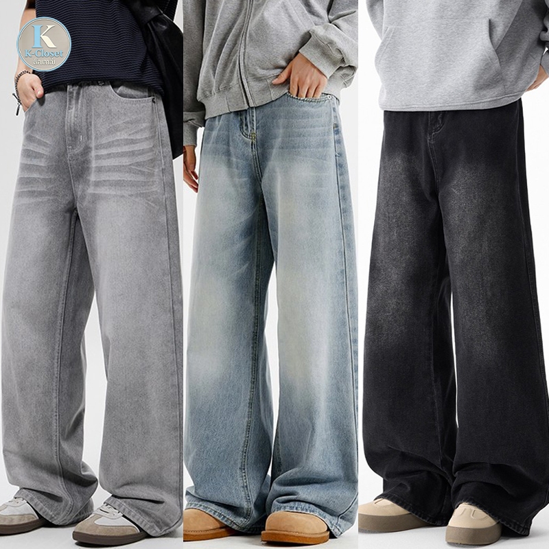 Baggy S-5XL กางเกงยีนส์ผู้ชายสไตล์เรโทร ทรงหลวม สวมใส่สบาย
