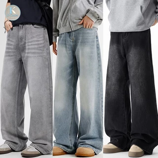 Baggy S-5XL กางเกงยีนส์ผู้ชายสไตล์เรโทร ทรงหลวม สวมใส่สบาย