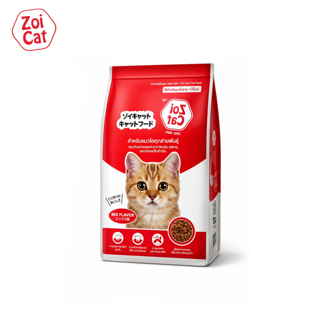 Zoi Cat อาหารเม็ดแมว ซอยแคท 1kg โปรตีนสูง บำรุงสุขภาพแมวทุกวัย Petus Kingkaew