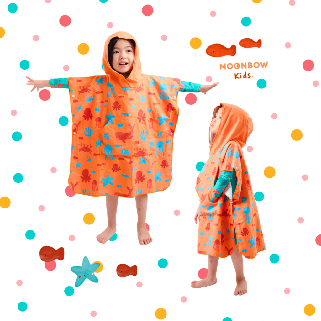 Marine Parade Kids Poncho เสื้อคลุมเด็ก หลังว่ายน้ำ แห้งไว น่ารัก เด็กชอบมาก มีหลายสี