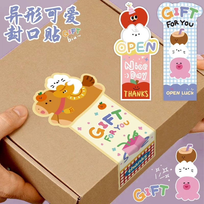 ( hh ) สติกเกอร์รูปสัตว์การ์ตูนน่ารัก 50 ชิ้น/แพ็ค สติกเกอร์ปิดผนึกรูปทรงแปลกใหม่