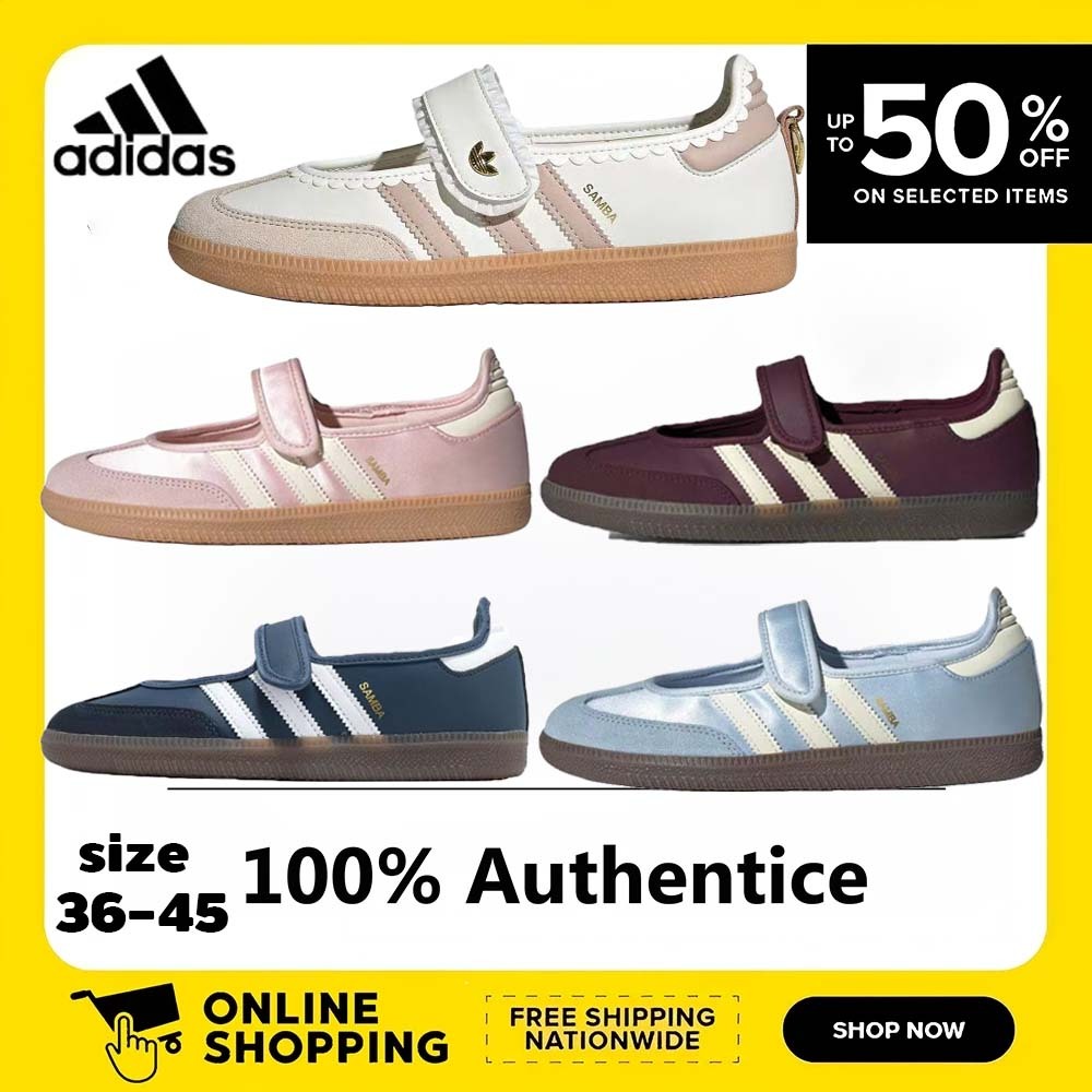 （ของแท้100%）Adidas Originals Samba Jane รองเท้าแมรี่เจน ผงเต้าซี่ขาว ใช้ได้ทั้งชายและหญิง