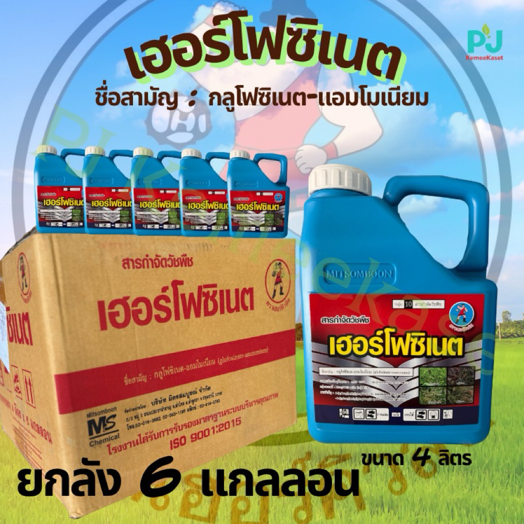 เฮอร์โฟซิเนต ขนาด 4L((ยกลัง 6 แกลลอน)) #กลูโฟซิเนต แอมโมเนียม ตราเฮอร์คิวลิส น้ำสีฟ้าเกรดA เผาไหม้กึ่งดูดซึม