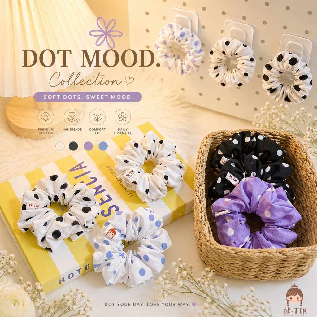 ยางรัดผม •BK-TIN HANDMADE• ⚫️ Dot Mood ⚫️ ลายจุด