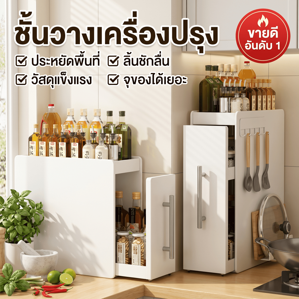 ชั้นวางเครื่องปรุงแบบลิ้นชัก ตู้เก็บของในครัว ขนาดแคบ ฐานมั่นคง กันเลื่อน กันฝุ่น ทำความสะอาดง่าย – โปรปัง