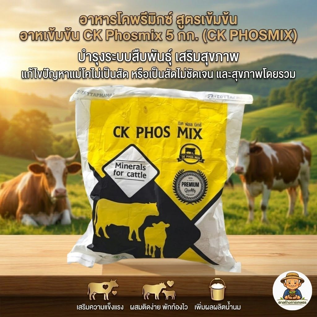 ซีเค ฟอส มิกซ์ ( Ck Phos Mix ) ช่วยเสริมวิตามินเเละเเร่ธาตุ เร่งการเจริญเติบโต สําหรับโคเนื้อ 5 kg