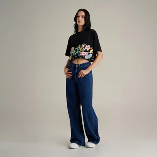 Mc JEANS (แม็คยีนส์) Online Exclusive กางเกงยีนส์ผู้หญิง กางเกงยีนส์ทรงปลายขากว้าง เอวกลาง สียีนส์ฟอกกลาง MFWP264