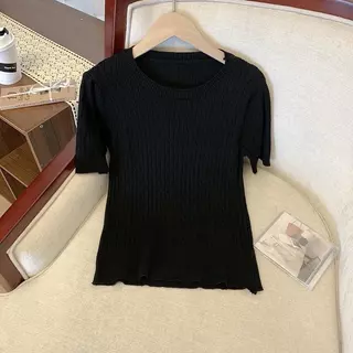 LITTLEMOM เสื้อยืดคอกลมแขนสั้นลายเปีย ถักเกลียว สำหรับผู้หญิง มี 2 ไซส์ รุ่น YUED