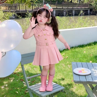 PRINCESS KESLI ชุดเดรสเด็กไม่มีแขน สีชมพู ชุดเด็กผู้หญิง ชุดเด็กเกาหลี เสื้อผ้าเด็ก 2-9ปี