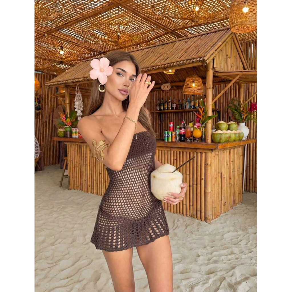 𝑴𝑨𝒀𝑼 𝑺𝑼𝑴𝑴𝑬𝑹 ✨พร้อมส่ง🌴🥥มินิเดรสเกาะอกงานถักแท้ใส่คลุมบิกินี่