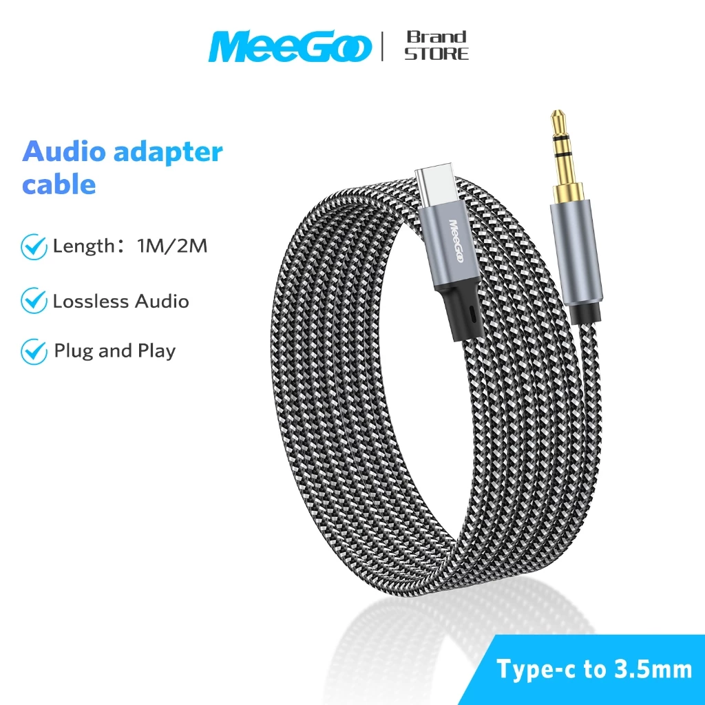 MEEGOO สายแปลงเสียง Type-C เป็น 3.5mm 1m/2m สายถักไนล่อนทนทาน ไม่มีเสียงรบกวน ใช้กับลำโพง/รถยนต์ได้