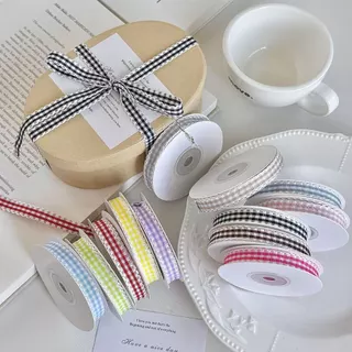 ริบบิ้นผ้าลายตารางแต่งลูกไม้ 1 cm | ริบบิ้นทำโบว์ แพ็คของขวัญ DIY สายคราฟต์ ขายเป็นหลา ราคาส่ง มีส่วนลด พร้อมส่งด่วน