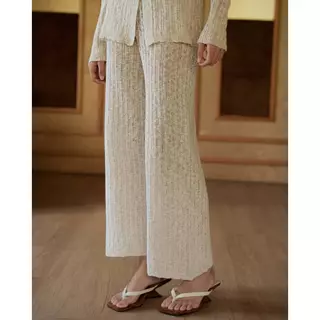 knitCircle - OCEAN LACE knit Trousers(2สี) กางเกงขายาวไหมพรม ผ้าถักลายริบแนวตั้งเท็กซ์เจอร์ชัด ทรงขากว้างปล่อยตรง
