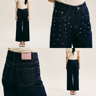 [พร้อมส่ง] CHUUCHOP - (XS-6XL) Candy Jeans กางเกงยีนส์ขากระบอกกลาง ดีเทลติดเพชร เก็บสัดส่วนดี (C8570)