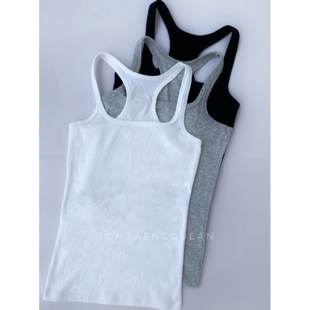 เสื้อกล้ามผู้หญิง ผ้าคอตตอน Tank Top basic color #black and white #ผ้าคอตตอนเข้ารูปใส่สบาย
