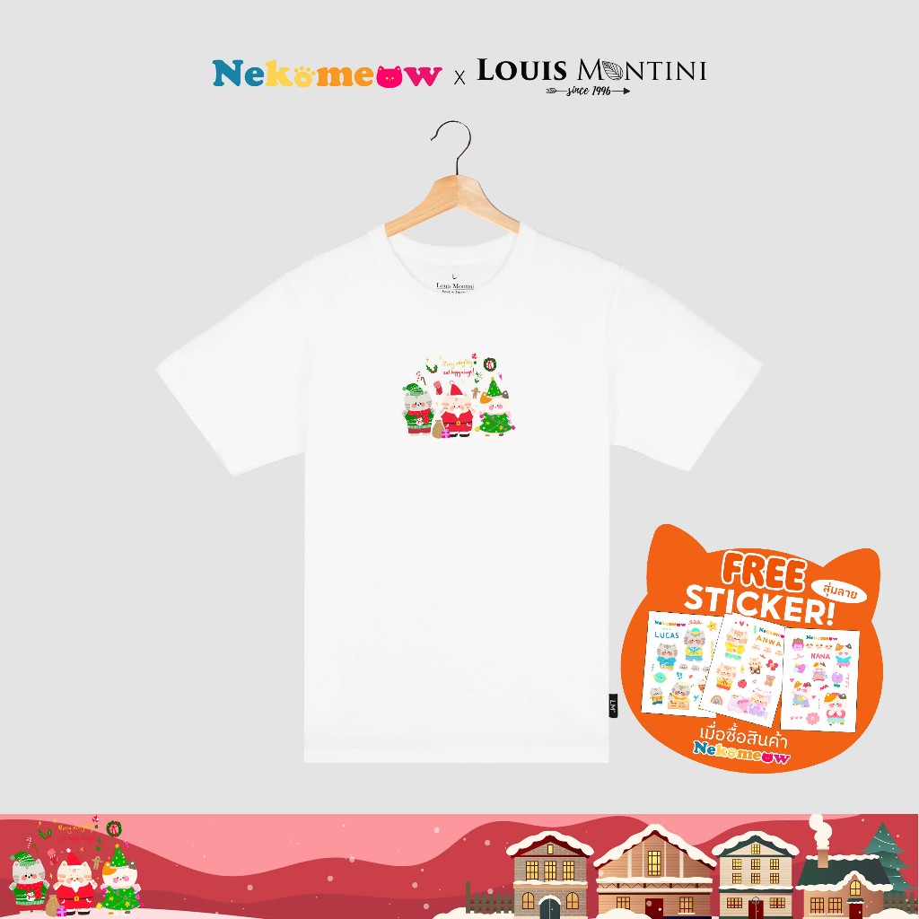 [Clearance sale] Louis Montini (Nekomeow) เสื้อยืด T-Shirt ผ้าคอตตอน 100% Super soft (Christmas Meow