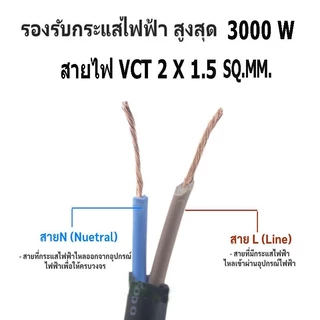 สายไฟ VCT 2X1.5 SQ.MM.มี100เมตร/ม้วน และ 50เมตรให้เลือก สายอ่อนกลมทองแดง เหมาะกับงานเดินสายไฟภายนอก