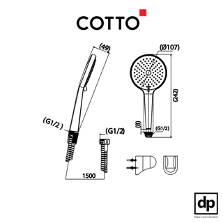 COTTO ฝักบัวพร้อมสาย 3 ฟังก์ชั่น ZH032(HM) ของแท้