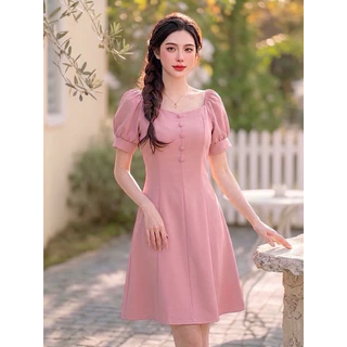 [พร้อมส่ง]Judy dress เดรสดึงยางไหล่เเขนสั้นเเต่งกระดุม ป้าย VERA ชุดไปงานแต่ง ชุดไปคาเฟ่ by Lamoon apparel