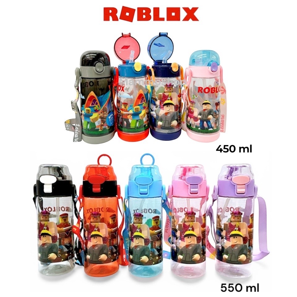 ขวดน้ำเด็ก ROBLOX พร้อมสายสะพายและหลอด สีสันสดใส 450 550 ML