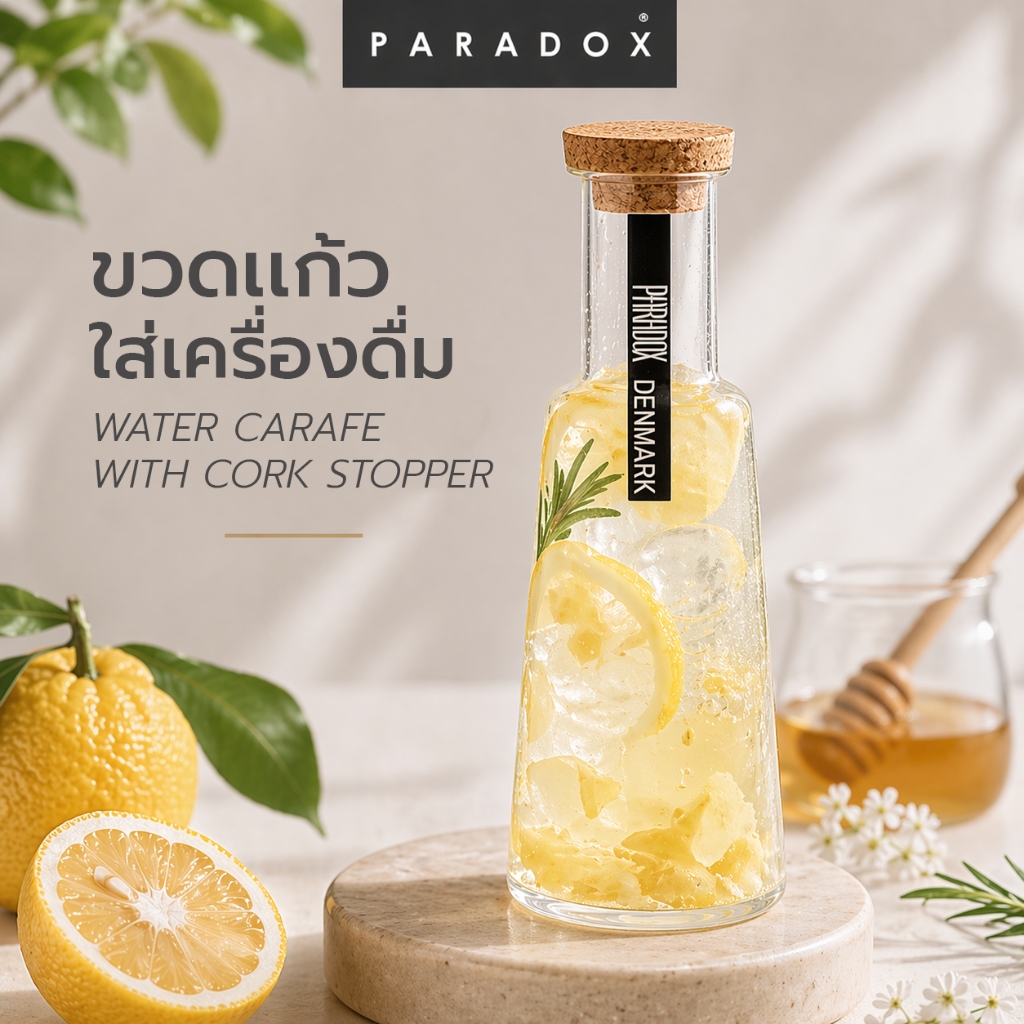Paradox :  ขวดเเก้วใส่เครื่องดื่ม WATER CARAFE WITH CORK STOPPER MZ268