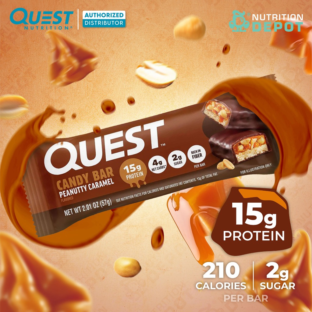 Quest Candy Bar - Peanutty Caramel - 1 Bars  โปรตีนบาร์ รสถั่วคาราเมล - 1 ชิ้น