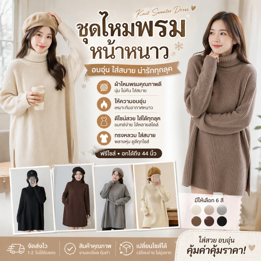 ์New!! Mini Dress Over size ไหมพรมผ้าร่องกันหนาว  "winter collection" ใหญ่พิเศษ อุ่น ใส่สบาย