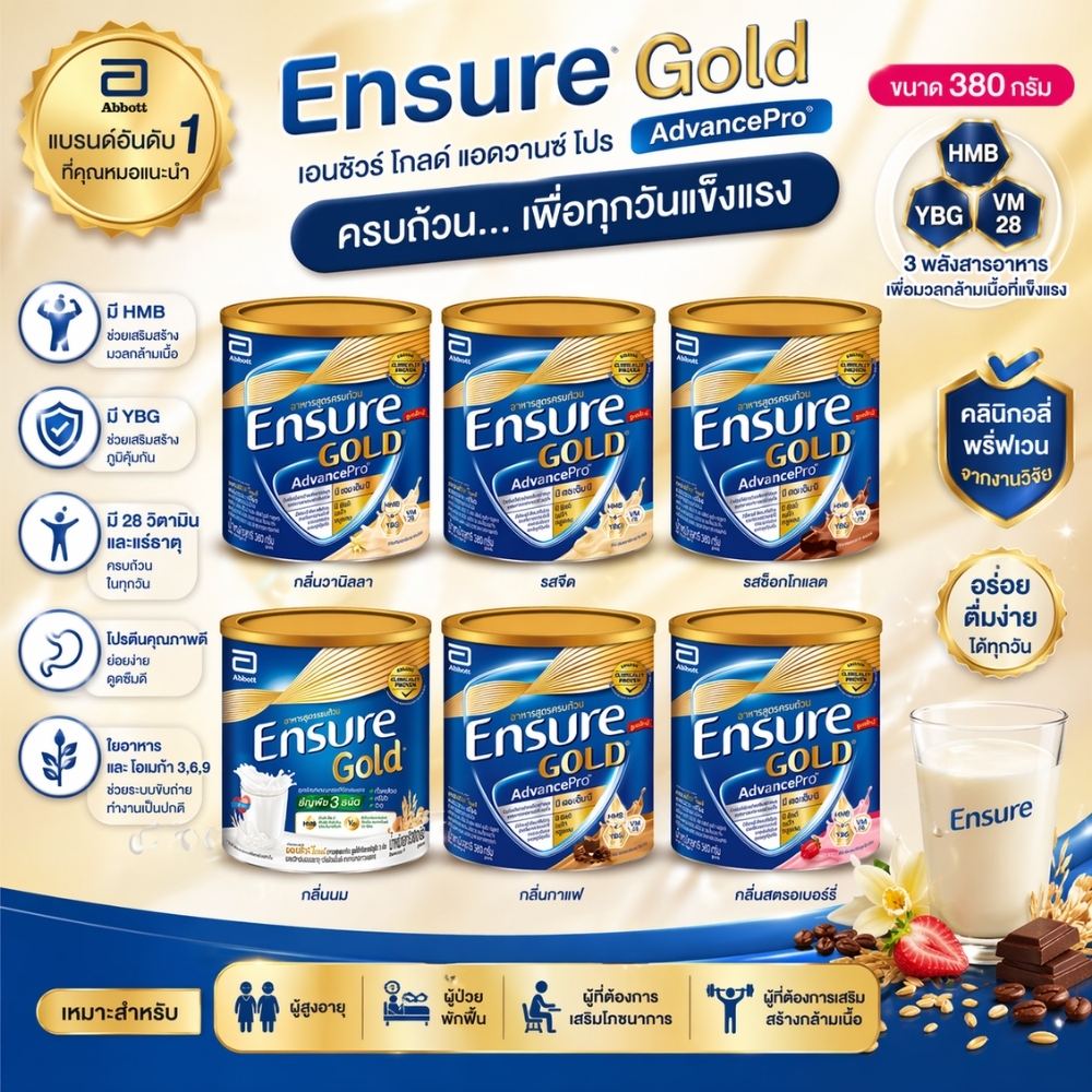 Ensure Gold Advance Pro เอนชัวร์ โกลด์ อาหารสูตรครบถ้วน เลือกสูตร (ขนาด 380/400กรัม)
