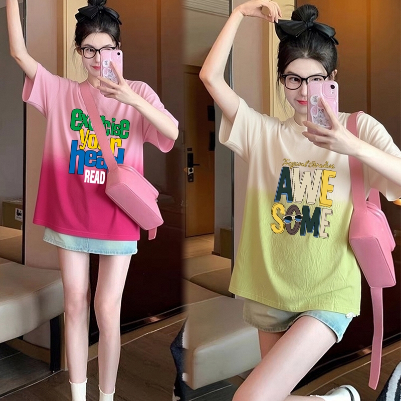 เสื้อยืดมัดย้อมสวยๆผู้หญิงฤดูร้อนใหม่ Oversize เสื้อผ้าสาวอวบไซส์ใหญ่ แฟชั่น เสื้อโอเวอร์ไซส์เกาหลี ลำลองทรงหลวมน่ารักๆ