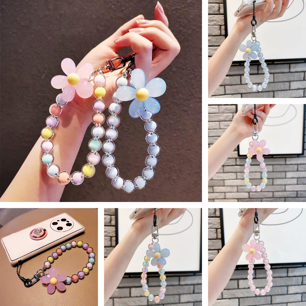 สายคล้องมือโซ่ Lanyard สำหรับเคสโทรศัพท์ พวงกุญแจหัวใจ ลูกมุก สร้อยข้อมือแขวนคอได้ เก๋ไก๋ไม่ซ้ำ
