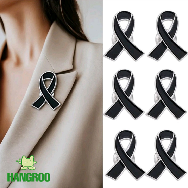 **พร้อมส่งจากไทย** เข็มกลัด ไว้อาลัย รูปโบว์ สีดำตัดขอบสีเงิน
