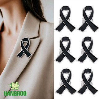 **พร้อมส่งจากไทย** เข็มกลัด ไว้อาลัย รูปโบว์ สีดำตัดขอบสีเงิน
