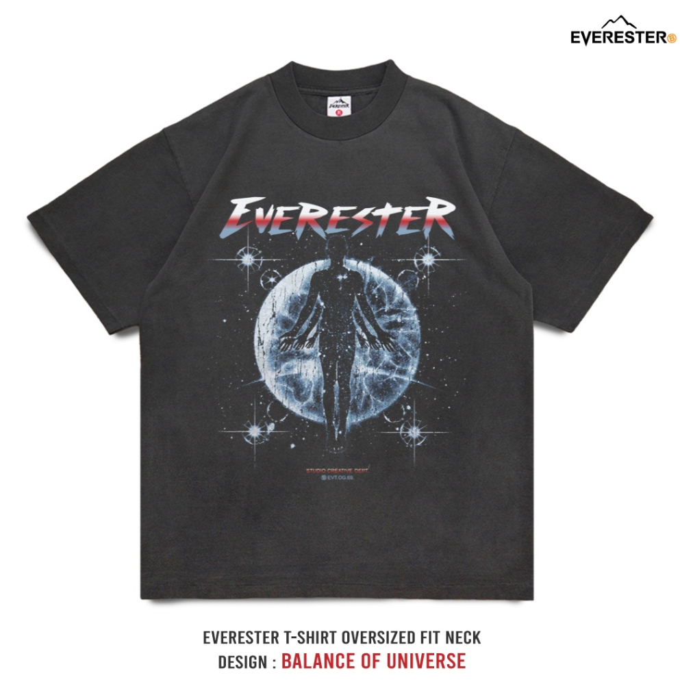 EVERESTER เสื้อยืด Oversized วินเทจ เฟดเทาดำ Heavy Cotton Balance ฟอกนุ่ม เสื้อยืดผู้ชาย FED