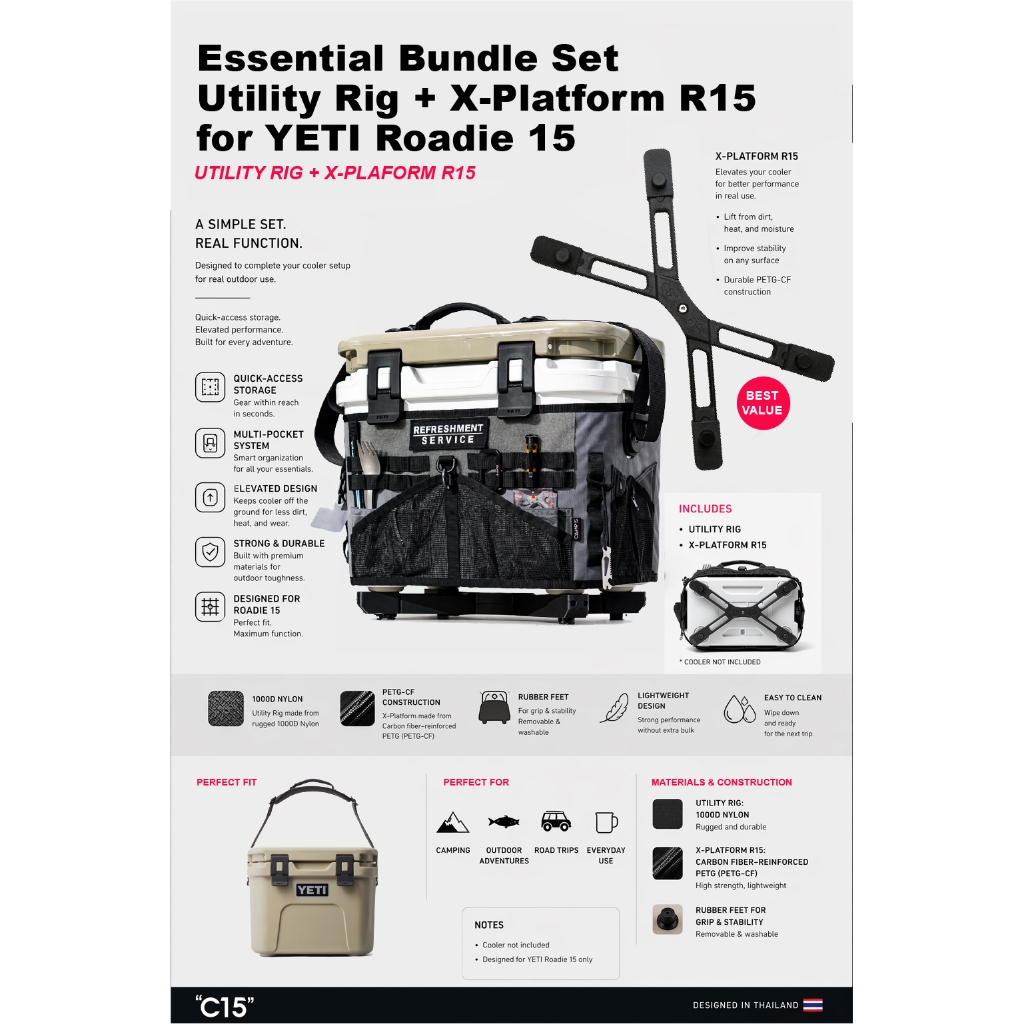 CAMP15: Essential Bundle Set – Utility Rig + X-Platform R15 for YETI Roadie 15