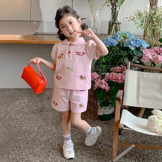 PRINCESS KESLI ชุดเซทเด็กฤดูร้อน 2ชิ้น ลำลอง แฟชั่นเกาหลี เสื้อยืดลำลองกางเกงขาสั้น