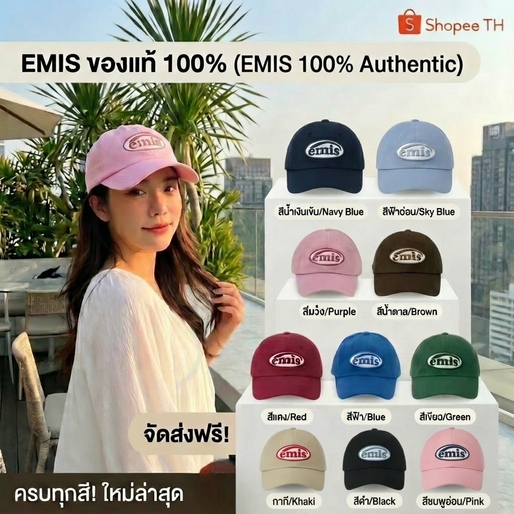 🧢 EMIS หมวกปักลายตัวอักษร รุ่นยอดฮิต น่ารัก ใส่ได้ทุกวัน ผู้ชายก็ใส่ ผู้หญิงก็ใส่ คู่แฟน ของแท้ 100% สแกนตรวจสอบได้