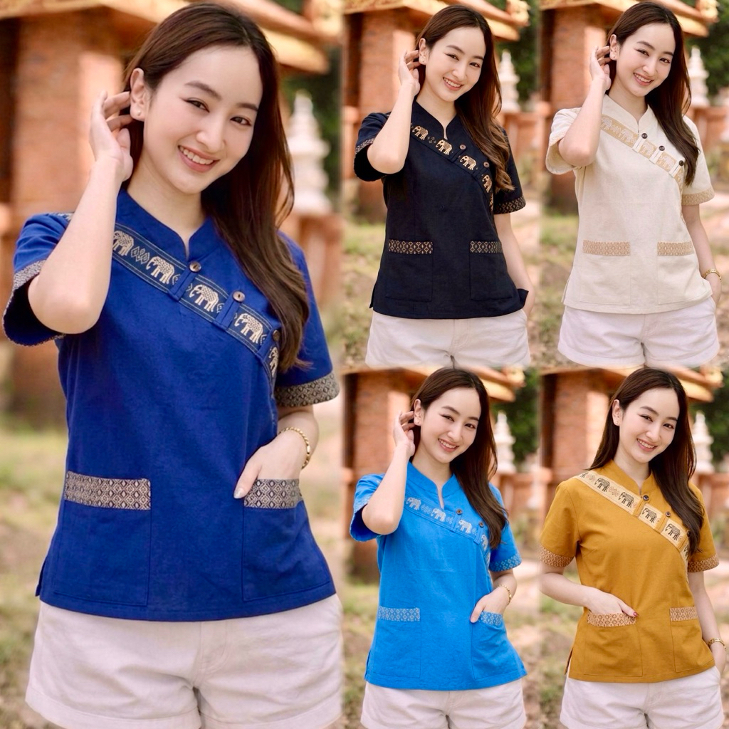 เสื้อคอจีน แต่งคาดอก ลายช้างไทย🐘