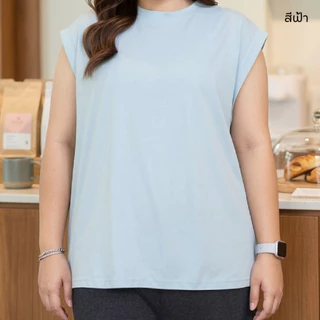 เสื้อคอกลม แขนกุด ทรงโอเวอร์ไซส์ สีพื้น ผ้าคอตตอนผสม เนื้อผ้านิ่ม ระบายอากาศได้ดี ทรงสปอร์ต แมทช์ได้หลายลุค tb8100#