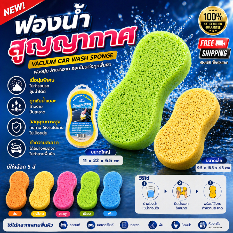 🧽ฟองน้ำสูญญากาศ ล้างรถยนต์ ทำความสะอาด ฟองน้ำเช็ดรถ อเนกประสงค์ ขนาด 11x22x6.5cmใหญ่ / ขนาด 9.5x16.5x4.5cmเล็ก