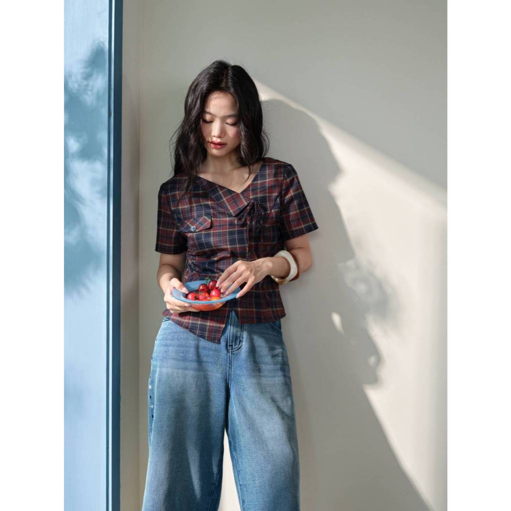 [Preorder] KUOSE : Asymmetric Plaid Top