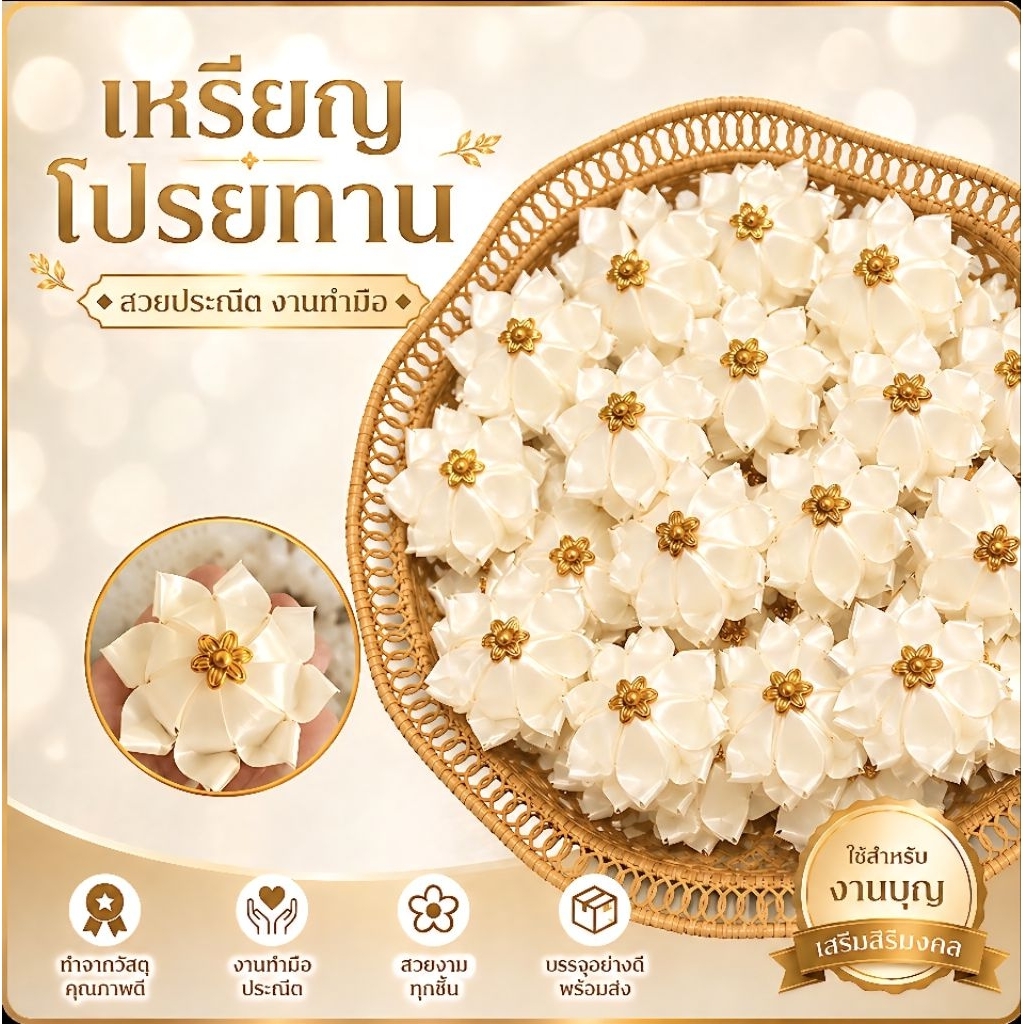 เหรียญโปรยทาน "ดอกบัวบานเล็ก" สีทองกากเพชร (ตัวเปล่า)