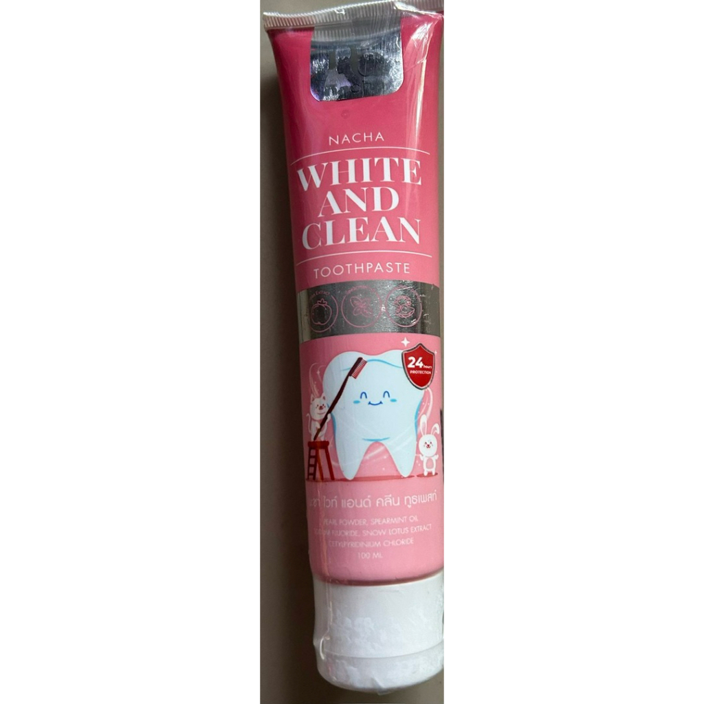 ยาสีฟัน นะชา ไวท์ แอนด์ คลีน toothpaste ขนาด 100 ml มีฟลูออไรด์เกินกว่า 1000 ppm