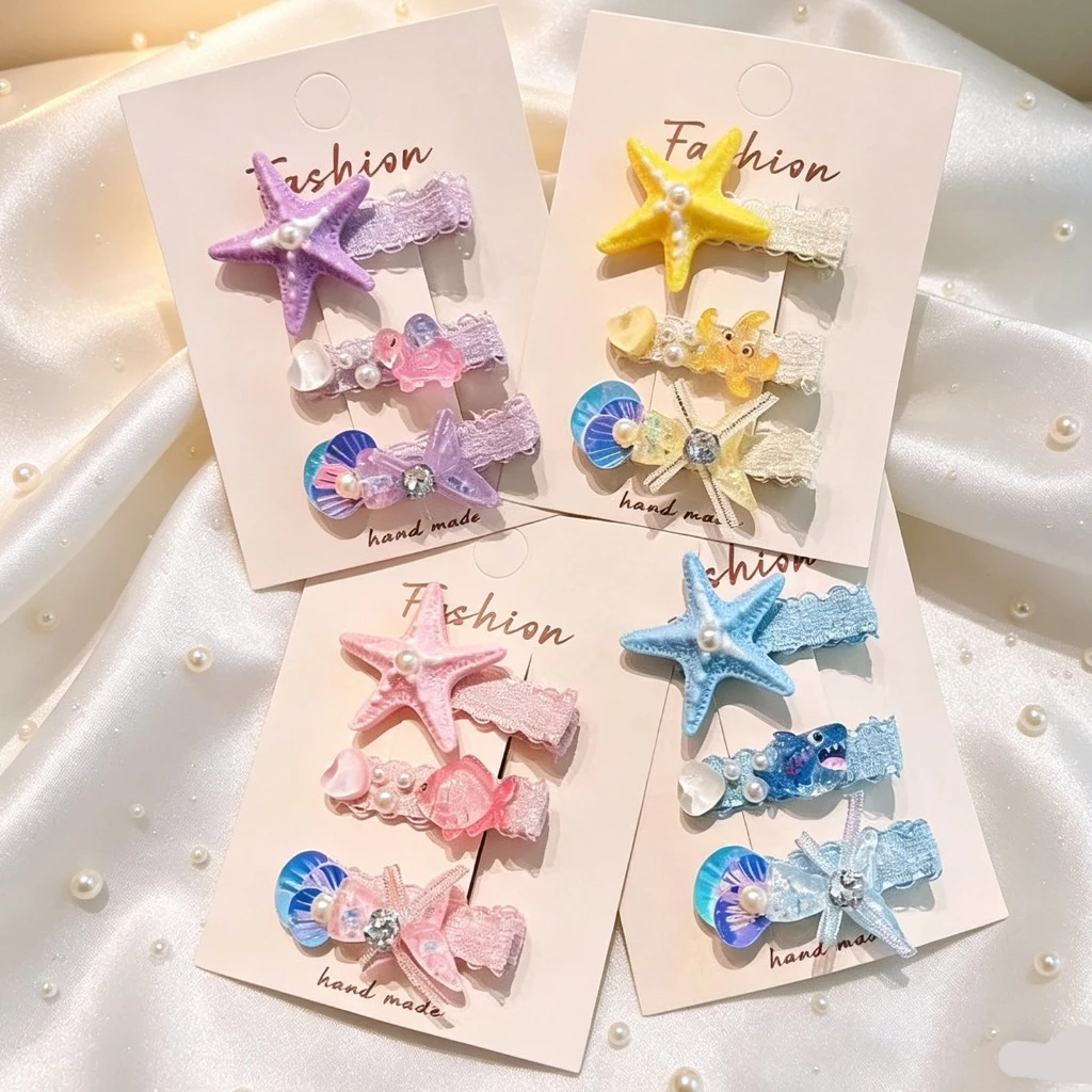 LUCKYROSE กิ๊บติดผมเด็กหญิงน่ารัก สไตล์เงือกน้อย ดาวทะเล เปลือกหอย สำหรับหนีบข้าง ไม่ทำร้ายเส้นผม